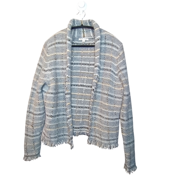 Banana Republic Gray Wool Angora Blend Fringed Cardigan Made In Hong Kong Size L - Picture 2 of 11